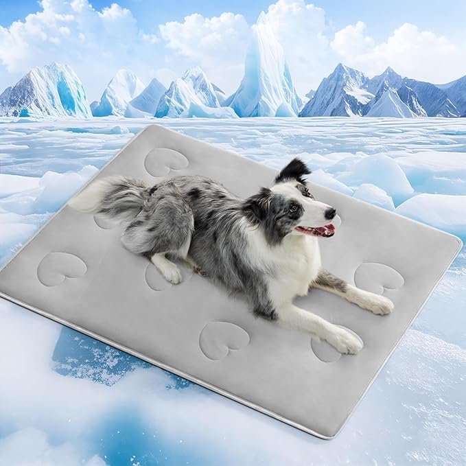Cooling Blanket for Dogs, Lightweight & Durable Dog Cooling Mat, Q-MAX>0.45 Soft Breathable Pets Comforter for Couch, Bed & Car Essential - Light Grey 40x50 Inches