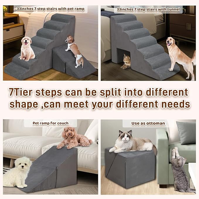 Dog Stairs & Steps for High Beds 30-36 inches High Tall for Large Medium Dogs, LitaiL 30inch 7 Steps Pet Stairs/Steps for High Beds,llDogs, Non-Slip Dog Ramps for Small Dogs and Cats