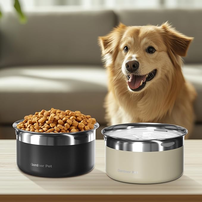 Gardner Pet Dog Bowls 1 Gallon (3.85L) Stainless Steel No Spill Dog Water Bowl, Slow Water Feeder Metal Bowls, Spill Proof Water Dispenser for Large Dogs, Promotes Healthy Hydration(Black)