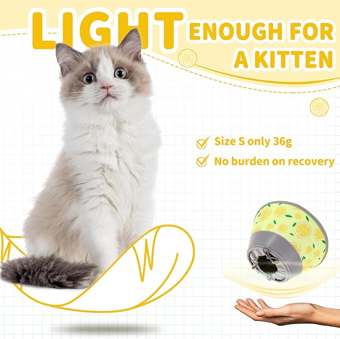 Cat Cone Collar Soft, Comfortable Cat Recovery Collar Pet Cone for Small Large Cats, Lightweight Elizabethan Collar for Cats Kittens After Surgery Prevent from Licking Wounds, Yellow, S