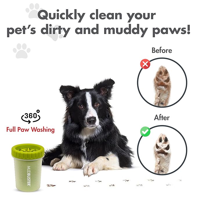 Dexas MudBuster Portable Dog Paw Cleaner, Green Large Paw Cleaning Solution for Premium Pet Supplies