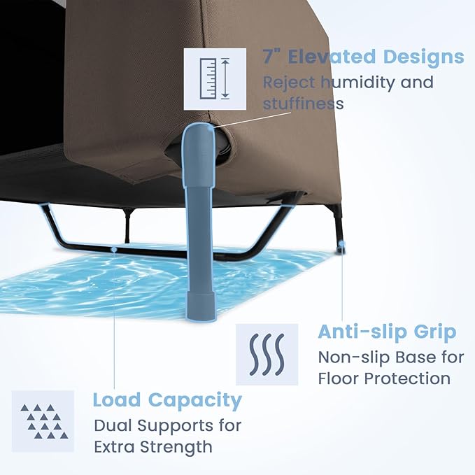 42" 2-in-1 Dog House for Medium Dogs, Elevted Dog House Outdoor/Indoor, Puppy Shelter Outside,Water Resistant 600D PVC and Durable 2x1 Textilene Raised Dog Bed(Brown)