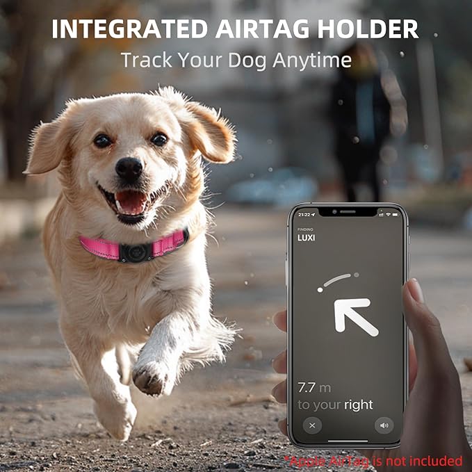 Airtag Dog Collar - 100% Waterproof Air tag Dog Collar Holder for Apple AirTag, Reflective, Soft Padded, Everlasting, GPS Dog Collar for Small Medium Large Dogs (Hot Pink, M)