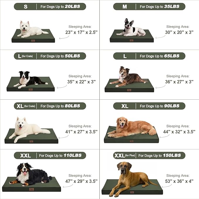 Outdoor Dog Bed for Medium Dogs, Waterproof Dog Crate Bed for Puppy Beds, Orthopedic Egg Crate Foam Pet Bed with Washable and Removable Oxford Cover, Dark Green