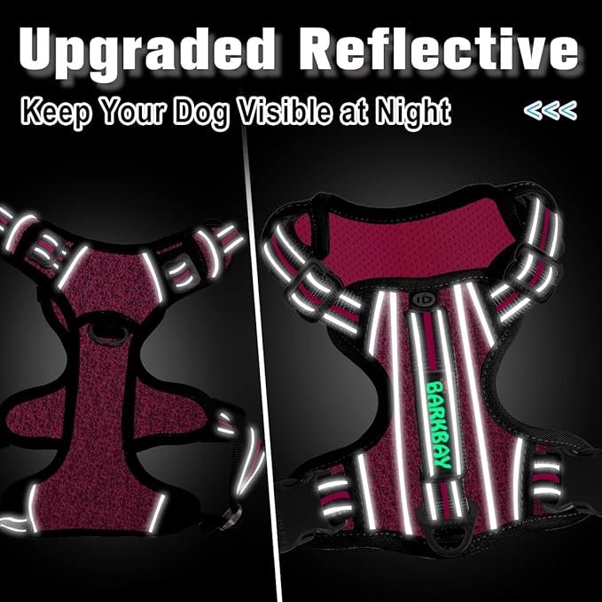 BARKBAY Dog Harness No Pull with ID Tag Pocket - Heavy Duty, Reflective, Easy Control for Large Dogs(Pink/Black,XL)