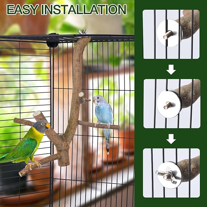 Bird Perch Stand, Natural Vitex Negundo Wood Parrot Perch Bird Cage Branch Perch, Accessories for Parakeets, Cockatiels, Conures, Macaws, Finches, LoveBirds (12" Length)