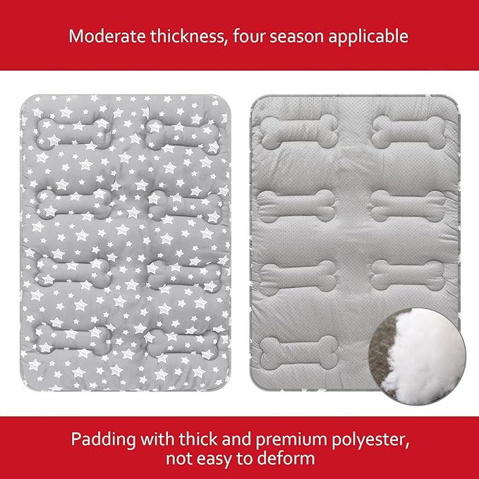 Dog Crate Mat (24" X 18") 2 Pack, Soft Dog Bed Mat with Cute Prints, Personalized Dog Crate Pad, Anti-Slip Bottom, Machine Washable Kennel Pad, Grey