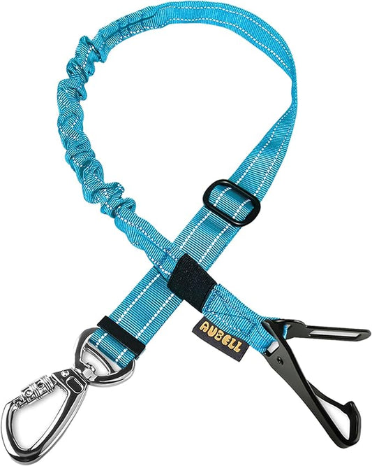 AUBELL Dog Seat Belt for Car,Updated 3-in-1 Adjustable Reflective Bungee Heavy Duty Dog Car Harness Tether with Clip Hook Latch & Buckle,Swivel Zinc Alloy Carabiner,Blue
