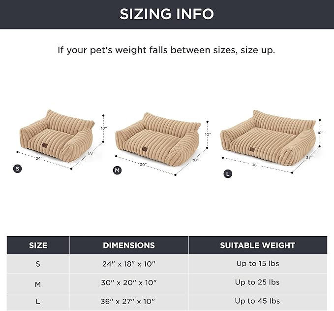 Bedsure Cute Cat Couch for Pets - Fluffy Small Dog Sofa with Premium Soft Corduroy Fleece, Pet Sofa with Removable Washable Cover, Supportive Dog Couch Bed for Small Medium Dogs, 30inch, Tuscan Beige