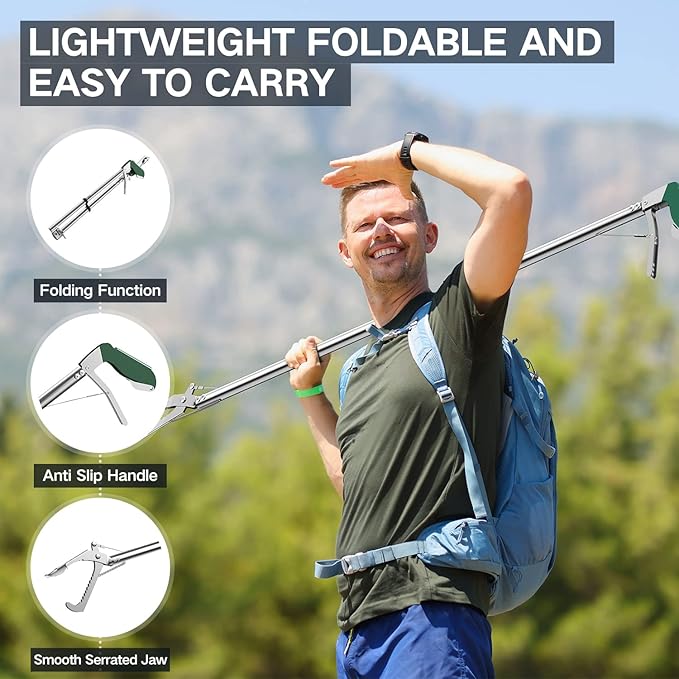 78“ Snake Tongs Collapsible Grabber, Professional Reptile Snake Catcher Wide Jaw Handling Tool, Stainless Steel Snake Hook