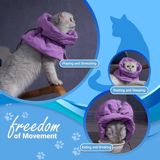 Cat Recovery Collar, Soft Adjustable Cone for Cats and Kittens, Lightweight Waterproof Elizabethan Collar for After-Surgery Care, Prevent Licking and Scratching, Neck Protector for Pets（Purple,S）