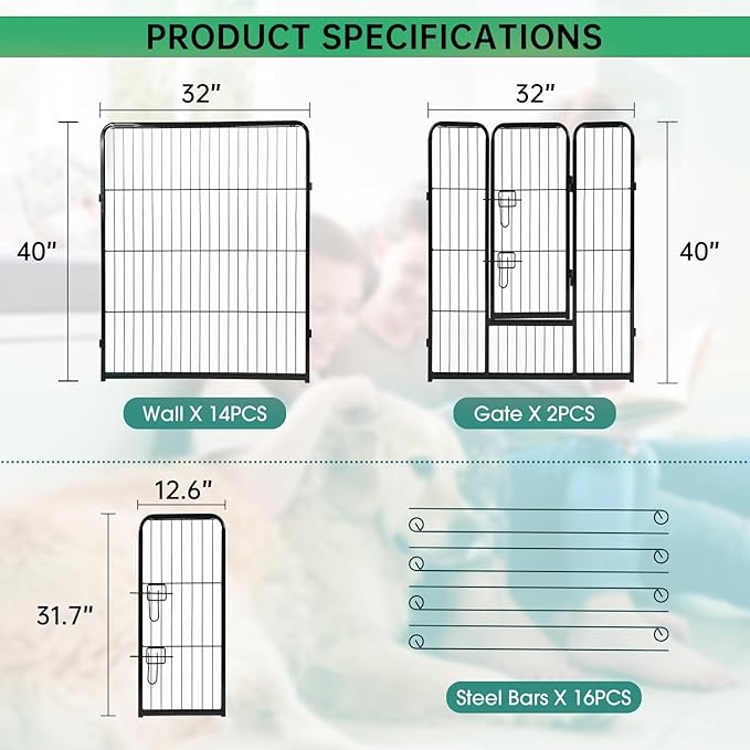 BestPet Dog Playpen Indoor 40 inch 16 Panels Metal Dog Pen Pet Dog Fence Outdoor Exercise Pen with Doors,Pet Puppy Playpen for RV Camping Yard, Black