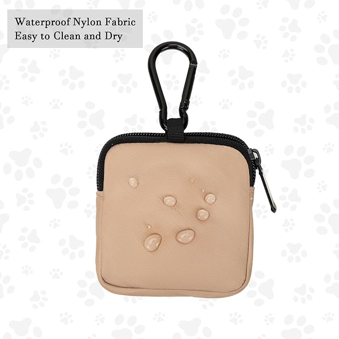 Dog Treat Pouch 2 PCS, Waterproof Small Dog Treat Bag for Leash, Hands Free Puppy Walking Bag with Carabiner, Pet Poop Bag Holder for Pet Puppy Travel or Outdoor Use, Zipper Closure to Avoid Spilling