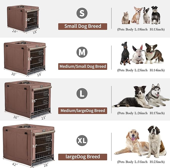 DONORO Dog Crates for Small Size Dogs Indoor Double Door Dog Kennels & Houses for Puppy and Cats, Collapsible Metal Contour Dog Cages (Brown, 24.0" L x 18.0" W x 20.0" H)