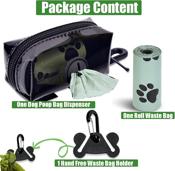 Dog Waste Bag Dispenser Poop Bag Dispenser for Leash Accessory dog Poop Bag Holders Fits Dog Leash Include Hand Free Holder, Clear, No-PUXB