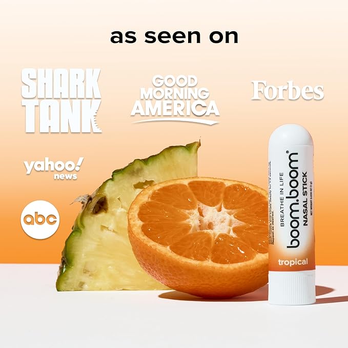 BoomBoom Nasal Stick | Vapor Flow Technology | Cool Refreshing Sensation | Natural Mood Boost | Simple Ingredients | Essential Oils + Menthol Inhaler (Tropical)
