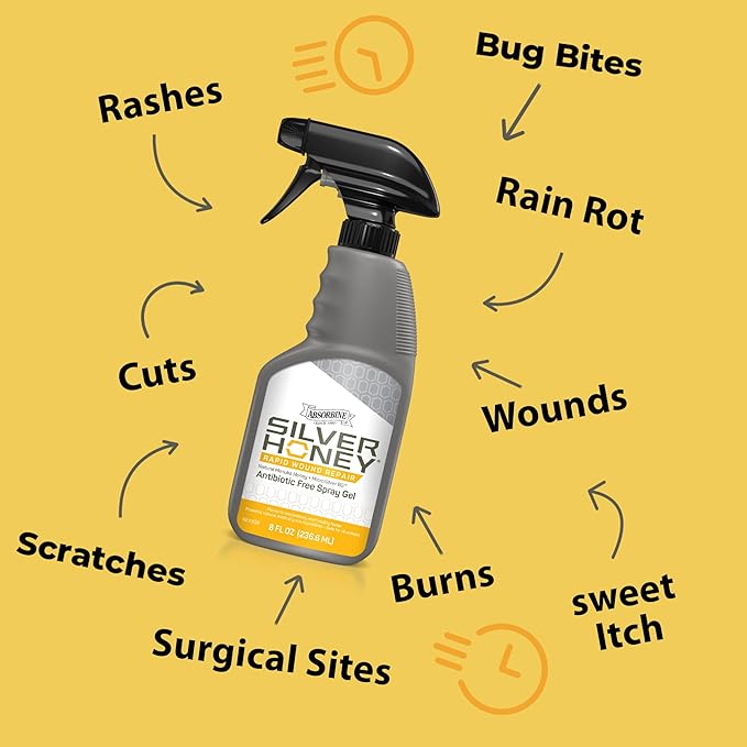 Absorbine Silver Honey Rapid Wound Repair Spray Gel 8oz Bottle, Manuka Honey & MicroSilver BG