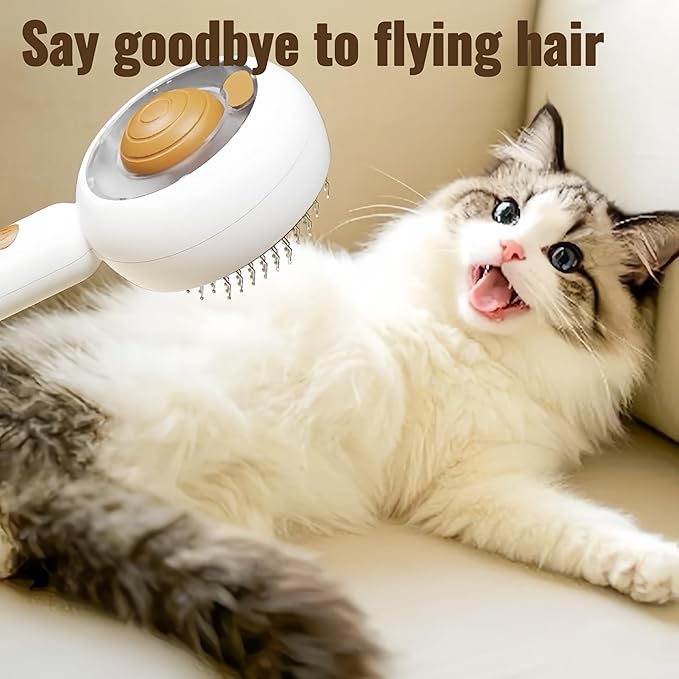 Cat steam brush for indoor cats features blue light technology,combining a dog steam brushes,ideal for the pets steam brushes for dogs and cats,and pet spray hair removal comb user BROWN