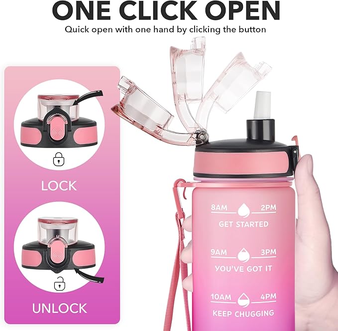 Enerbone Water Bottle, Leakproof BPA & Toxic Free, Motivational Water Bottle with Times to Drink and Straw, Fitness Sports Water Bottle with Strap for Office, Gym, Outdoor Sports
