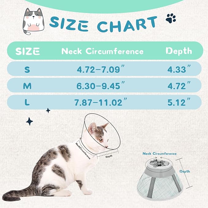 Supet Cat Cone Collar Soft to Stop Licking Scratching, Breathable Comfortable Mesh Recovery Cone for Cats After Surgery Neuter, Lightweight E Cone Collar Alternative (S)