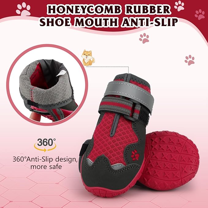 Dog Shoes for Large Medium Small Dog, Mesh Breathable Dog Shoes for Hot Pavement, Anti-Slip Dogs Boots Paw Protectors with Reflective for Outdoor Walking Indoor Hardfloors (Size 7)