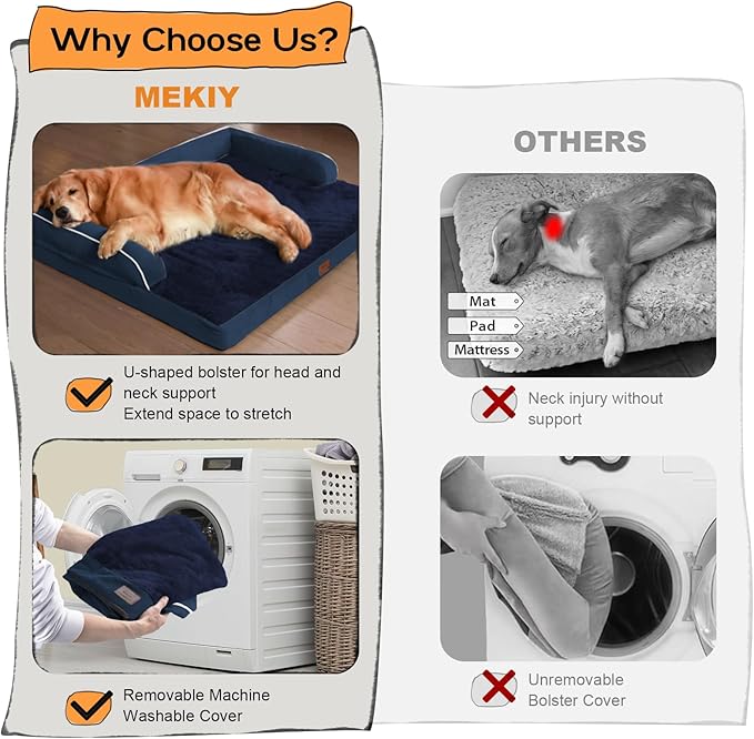 Large Dog Bed Orthopedic Washable | Beds Bolster Pet | XL Large Big Dogs | Memory Foam Couch Sofa | Waterproof with Removable Cover | Navy Blue Dog Bed