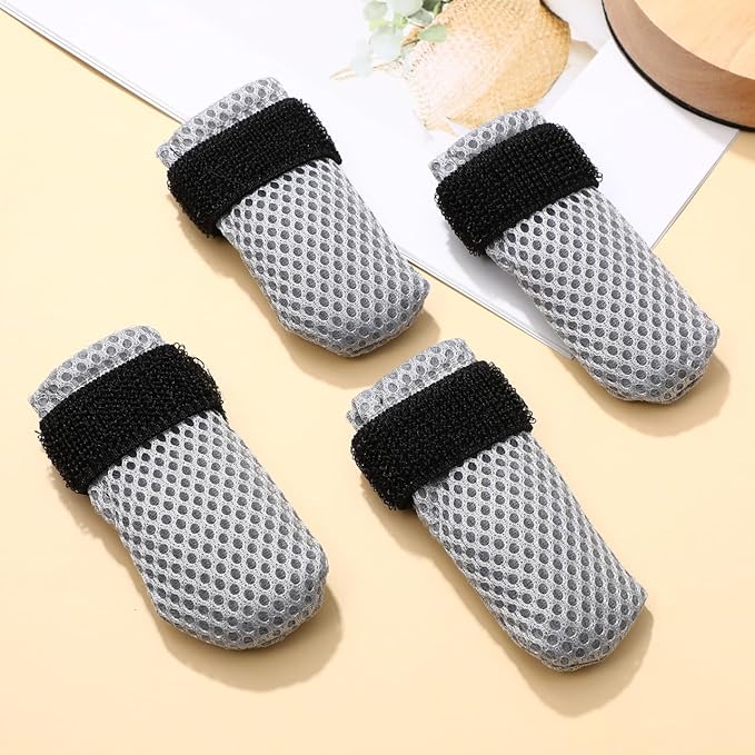 4Pcs Cat Nail Caps, Cats Booties Mittens Paw Covers Caps Shoes for Bathing Shaving Checking Nail Cutting, Pet Grooming Socks AntiScratch Adjustable Pet Claw Protector Foot Sleeves, Grey M