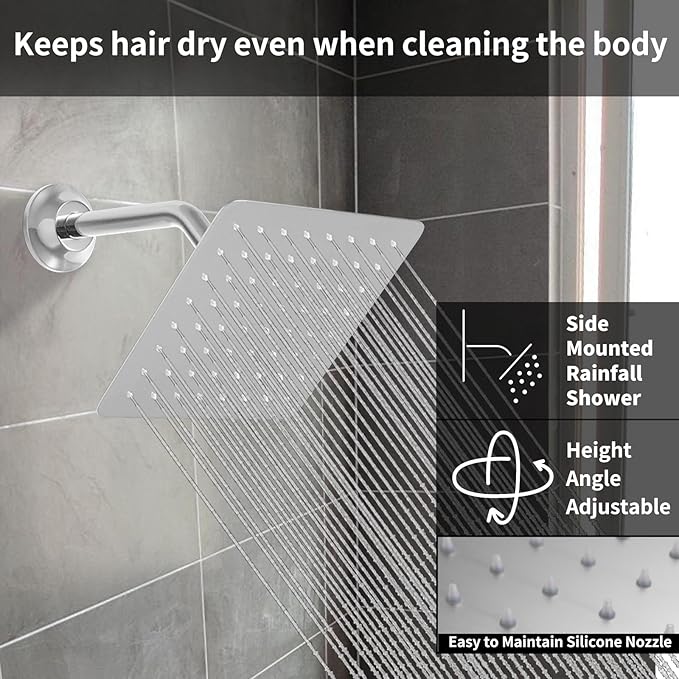 Digital Display Chrome Shower System with 12 inch Ceiling Mounted Shower Head and 8 inch Wall Mounted Shower Head, with Handheld Shower