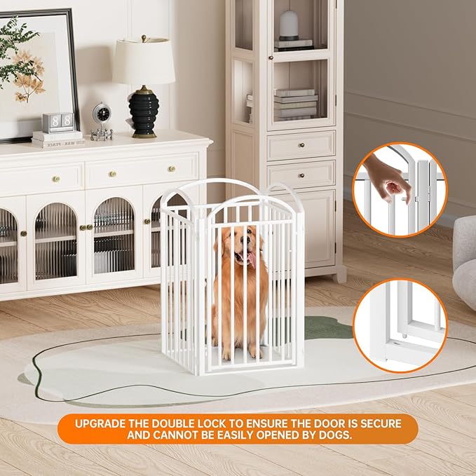 4 Panles Full Matel Freestanding Dog Gates with Door, 96"Extra Wide 36"Tall Free Standing Dog Pet Gate for Indoor & Outdoor. Foldable Pet Fences for Doorways, House, Stairs, Porch, Deck, Yard