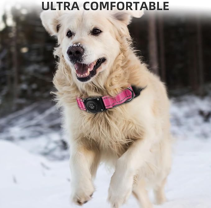 Airtag Dog Collar - 100% Waterproof Air tag Dog Collar Holder for Apple AirTag, Reflective, Soft Padded, Everlasting, GPS Dog Collar for Small Medium Large Dogs (Hot Pink, XL)