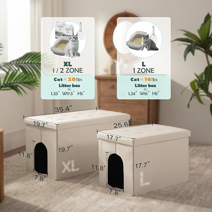 MEEXPAWS Cat Litter Box Enclosure Furniture Hidden, Cat Washroom Bench Storage Cabinet |Large 25.6'' x 17.7'' x 17.7''| Dog Proof | Waterproof Inside/Easy Clean | Easy Assembly | Odor Control(Black)