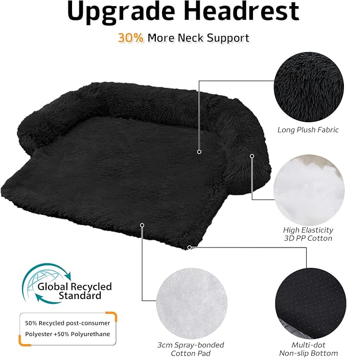 GGIB Calming Dog Bed Fluffy Plush Dog Mat for Furniture Protector with Removable Washable Cover for Large Medium Small Dogs and Cats (Small,Black)