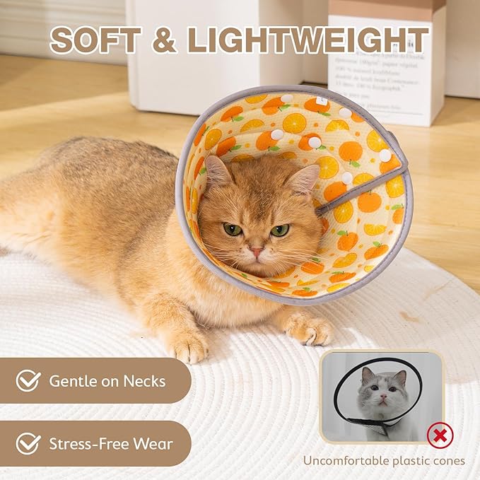 Avont Cat Cone Collar Soft to Stop Licking, Adjustable Foldable Lightweight Kitten Recovery Collar After Surgery for Small Dogs, Elizabeth Cone of Shame Alternative -Orange(M)