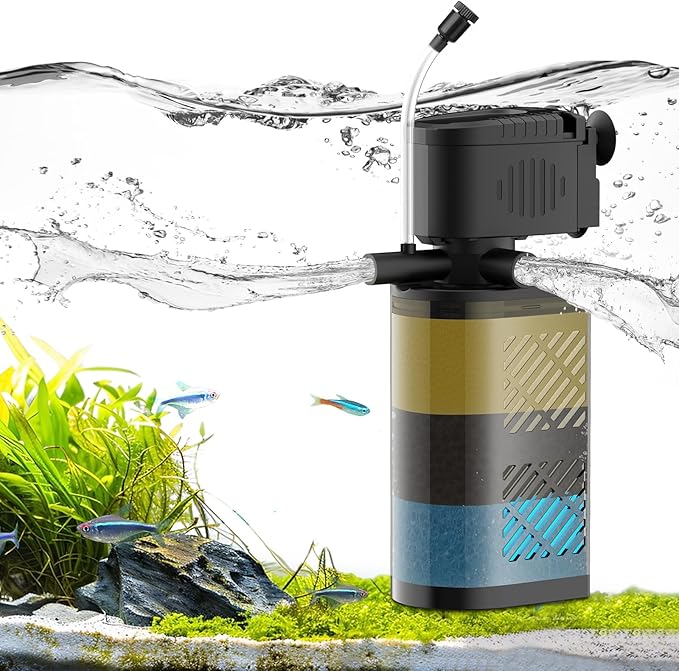 Aquarium Filter for 20-60 Gallon Tanks, Internal Fish Tank Filter, Powerful Submersible Pumps Fish Filter, Turtle Tank Filter, with Dual Water Outlet & Aeration