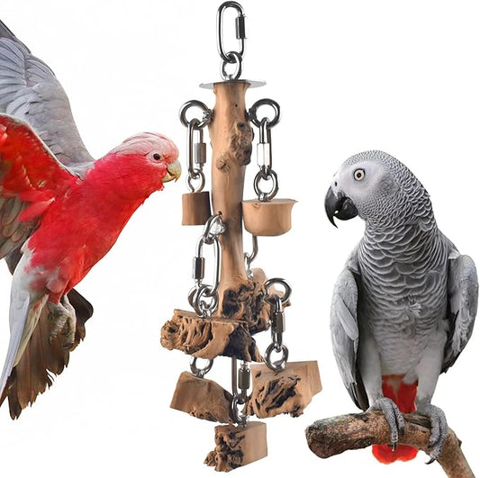 Bird Toys for Parrots, Durable Wooden Large Birds Toy with Stainless Steel, Hanging Natural Chew Hardwood Blocks for Macaws, African Greys, Amazon Parrot, Cockatoos and Small Medium Parakeets