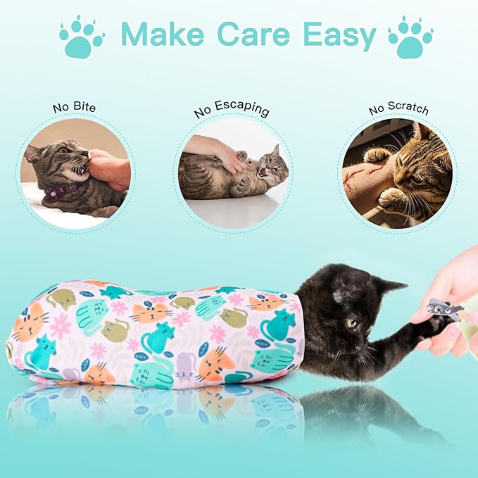 33.5" Cat Wrap for Grooming, Maximum, Self-Adherent Soft Cat Blanket for Nail Clipping, Anti-Scratch-Escape Calming Wrap, Cats Burrito Swaddle for 6-18 lbs (Swan, XX Large)