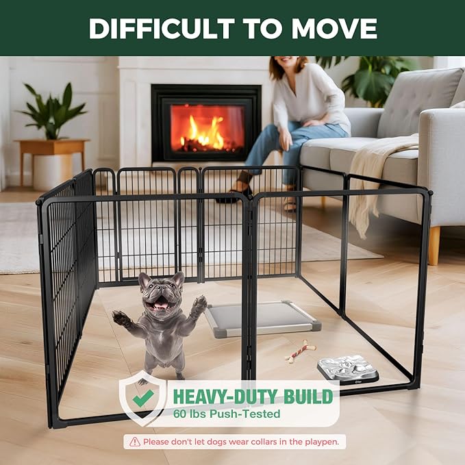 FXW Homeplus Unleashed Indoor Dog Playpen - Stress-Free and Safe Play, Heavy Duty 32 Inch 4 Acrylic Panels + 4 Wire Panels Dog Pen for Small and Medium Dogs, Black│Patented