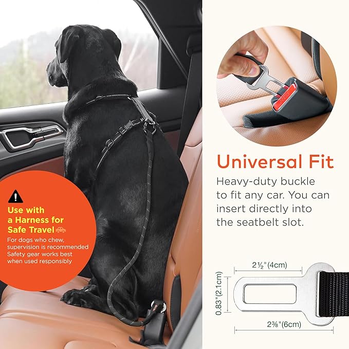 Dog Seat Belt for Car | Universal Dog Car Seatbelt | Durable Reflective Rope with Clip Hook Latch, Buckle and Alloy Carabiner- Safe and Secure Pet Safety Restraint