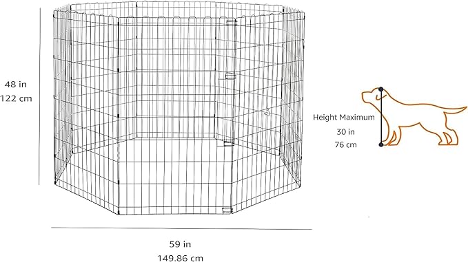 Amazon Basics Foldable Octagonal Metal Exercise Dog Playpen - Indoor/Outdoor, No Door, Extra Large (8 Panels, 24 x 48), Easy to assemble, store, and customize, 48" - X-Large, Black
