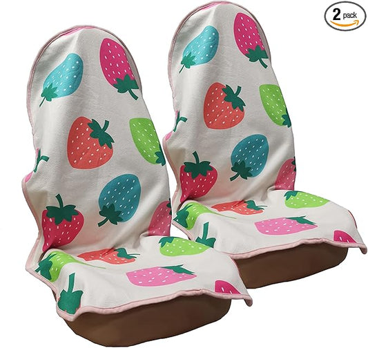 Car Seat Cover Protector Front Seats,for Gym Workout,Running,Swimming,Beach and Hiking,Waterproof Sweat Towel Bucket Seat Covers for Cars SUV Trucks (Strawberry, 2Pcs)