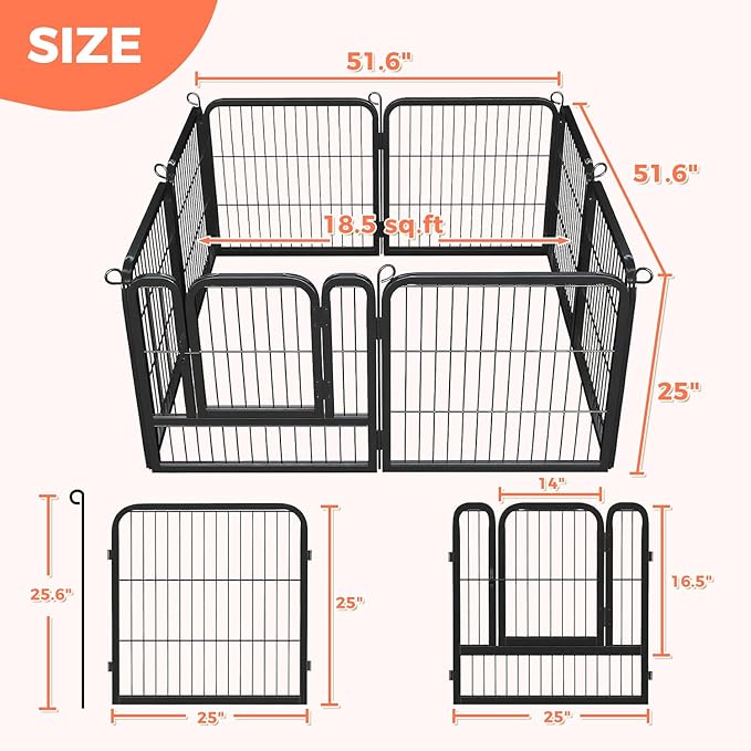 24 Inch 8 Panels Dog Playpen - Metal Pet Exercise Pen for Puppy, Indoor/Outdoor Dog Fence for Yard, Garden, Camping & RV Travel