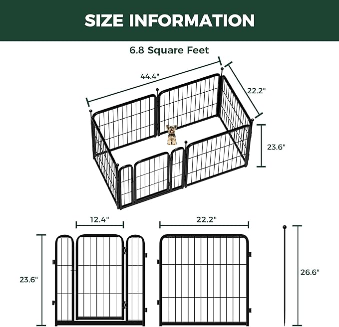 FXW Rollick Unleashed Dog Playpen for Indoor, Yard, RV Camping, 24 inch 6 Panels for Small and Puppy Dogs│Patented