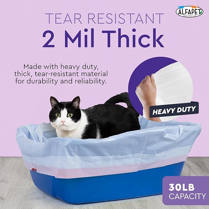 Alfapet Heavy Duty Flat Bottom Cat Litter Box Liners - Extra Giant 15 Count - Tear-Resistant Cat Litter Bags - Kitty Litter Liners for Rectangular Litterbox Pans, 36” x 18” x 2MIL Thick 30 lb Capacity