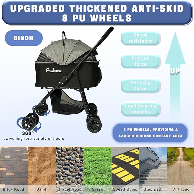 4 Wheels Pet Stroller 4 in 1 Pet Stroller with Detachable Carrier for Small & Medium Dogs Cats up to 55 lbs Easy-Folding Travel Dog Wagon with Car Seat Breathable Mesh,Black