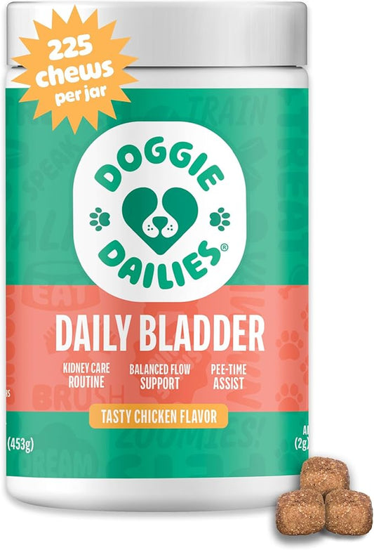 Doggie Dailies Cranberry Supplement for Dogs - Urinary Tract, Bladder & Kidney Support for Dogs - Cranberry for dogs with Marshmallow Root, Licorice Root & Apple Cider Vinegar (Chicken) 225 Soft Chews