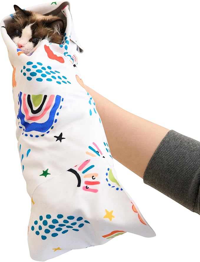 Cat Wrap for Cutting Nails,Cat Wrap for Grooming,Self-Adherent Soft Cat Blanket,Anti-Bite,Anti-Scratch Anti-Escape Multifunctional Cat Grooming Bag(21.7" X 21.7",Within 11.89lbs)