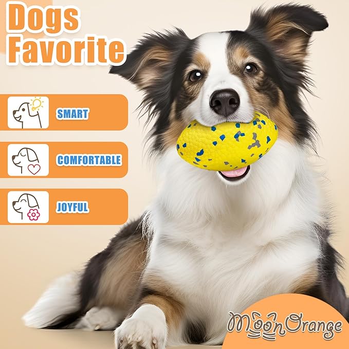 2Pcs Upgrade Bone Dog Balls+Rugby Dogs Toys for Aggressive Chewers, Indestructible Tennis Balls for Dogs (Yellow)