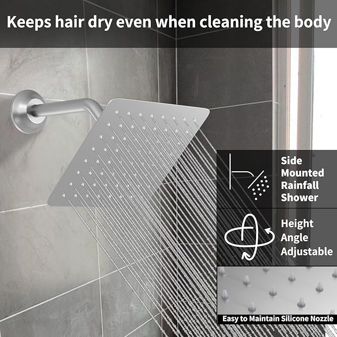 Brushed Nickel Shower System Set Temperature Display Push Button Shower Faucet with 12 inch and 8 inch Wall Mount Full Body Shower Head and Handheld Shower