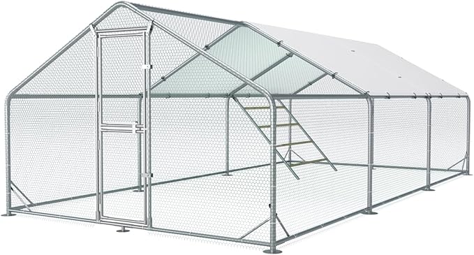 Large Metal Chicken Coop, 10x20x6.5FT Chicken Runs for Yard with Cover