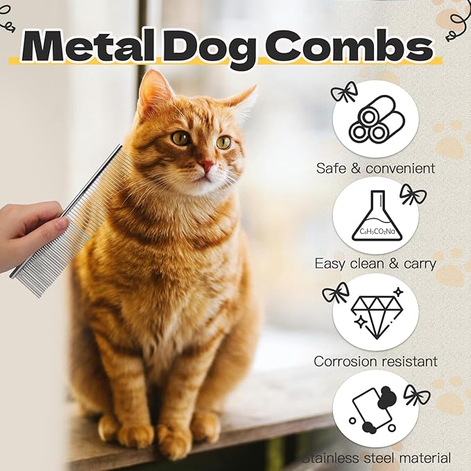 Biaungdo 2 Pcs Dog Grooming Combs Set, Metal Dog Comb for Removing Tangles and Knot, Cat Brush Grooming Tool for Long Haired Pets